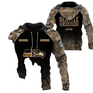 Seattle Seahawks Personalized Hunting Camo NFL 3D All Over Print Hoodie -Moonbestprint