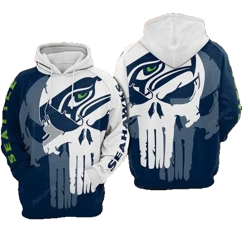 Seattle Seahawks Nfl Football Punisher Skull NFL 3D All Over Print Hoodie -Moonbestprint