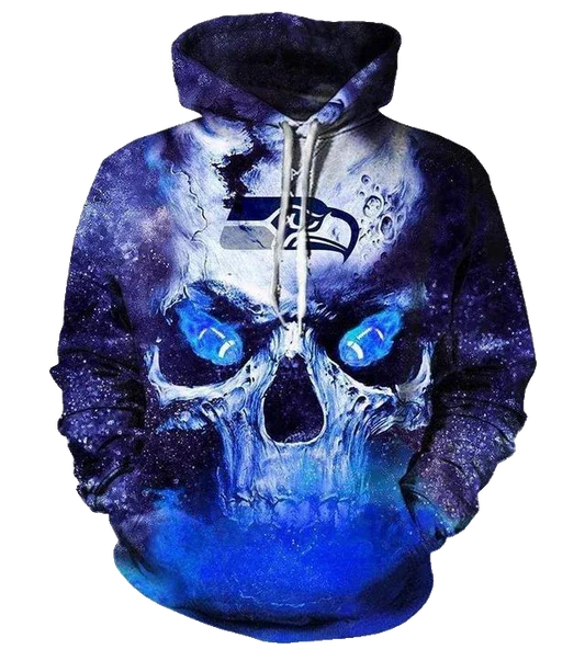 Seattle Seahawks Neon Skull Light Art NFL 3D All Over Print Hoodie -Moonbestprint