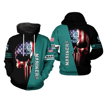 Seattle Mariners MLB US Flag Skull 3D MLB All Over Print Hoodie -Moonbestprint
