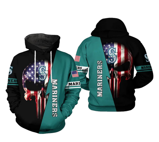 Seattle Mariners MLB US Flag Skull 3D MLB All Over Print Hoodie -Moonbestprint