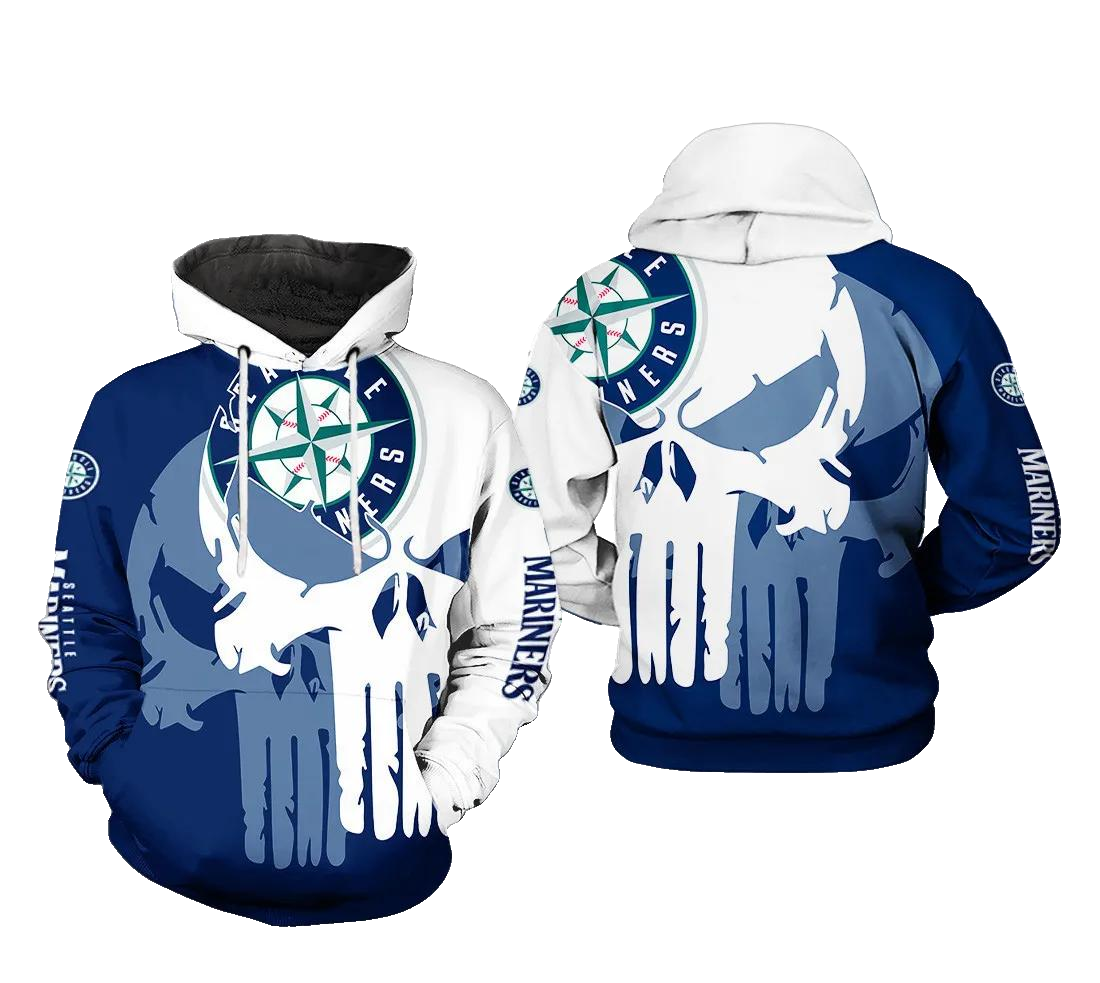 Seattle Mariners MLB Team Skull 3D MLB All Over Print Hoodie -Moonbestprint