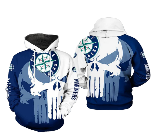 Seattle Mariners MLB Team Skull 3D MLB All Over Print Hoodie -Moonbestprint