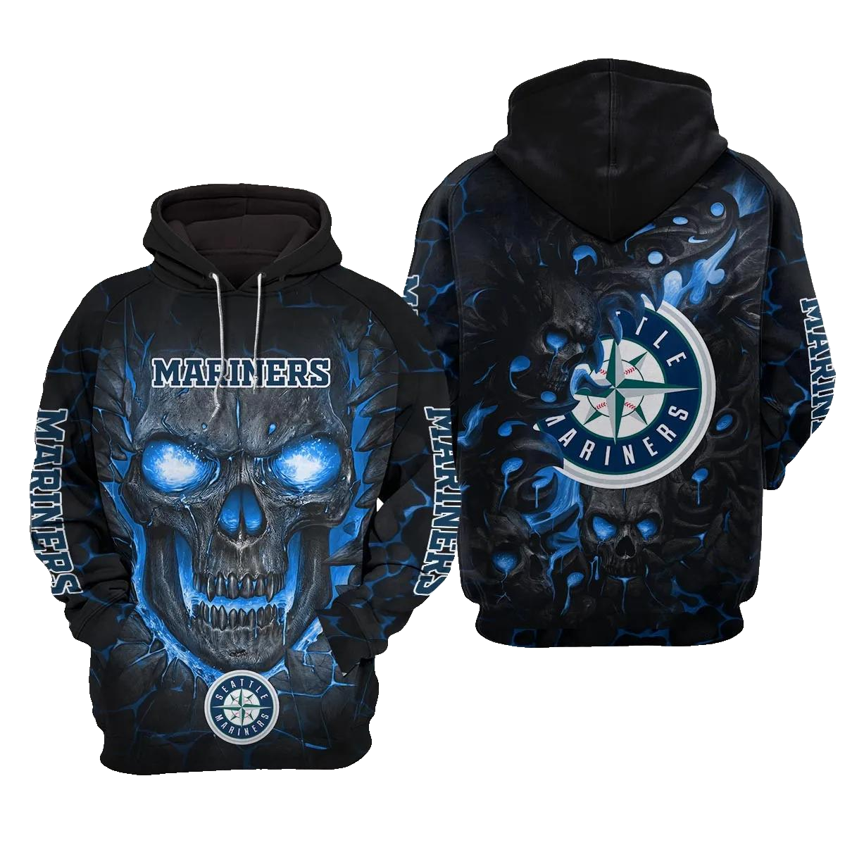 Seattle Mariners Lava Skull 3D MLB All Over Print Hoodie -Moonbestprint
