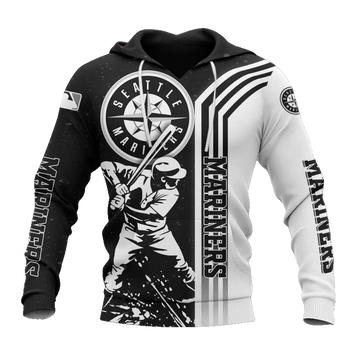Seattle Mariners Black And White MLB All Over Print Hoodie -Moonbestprint