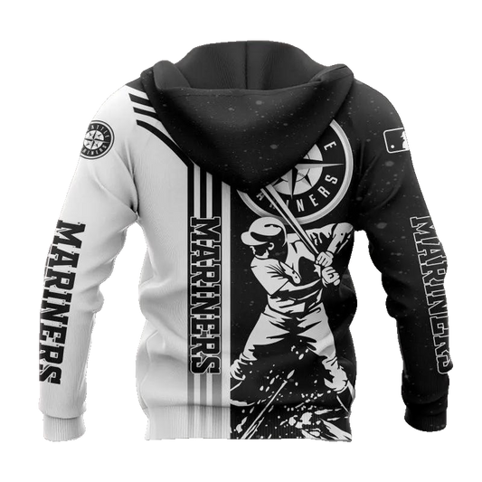 Seattle Mariners Black And White MLB All Over Print Hoodie -Moonbestprint