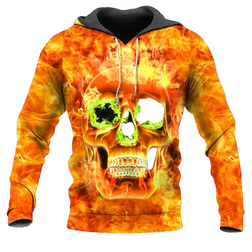 Scary Fire Skull 3D All Over Print Hoodie Men -Moonbestprint