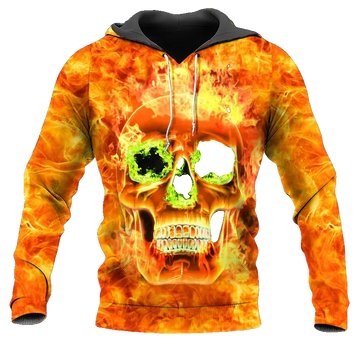 Scary Fire Skull 3D All Over Print Hoodie Men -Moonbestprint