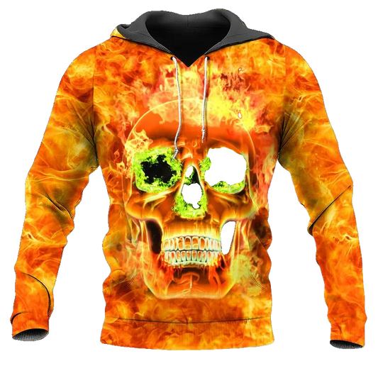 Scary Fire Skull 3D All Over Print Hoodie Men -Moonbestprint