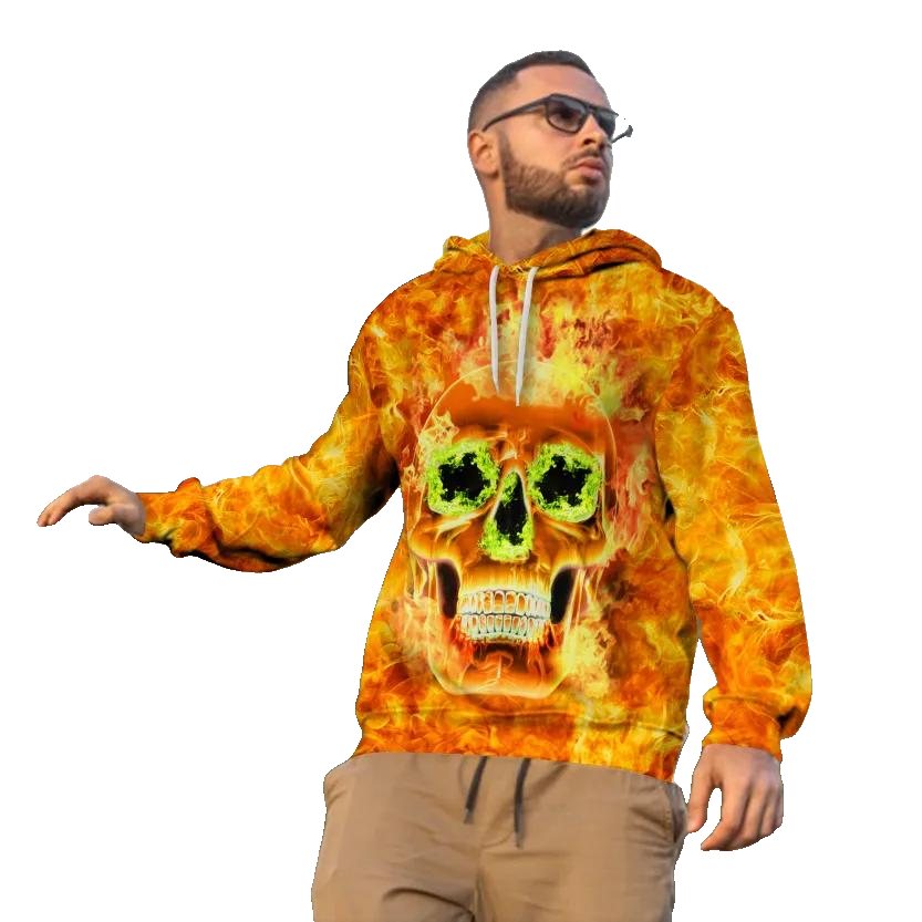 Scary Fire Skull 3D All Over Print Hoodie Men -Moonbestprint