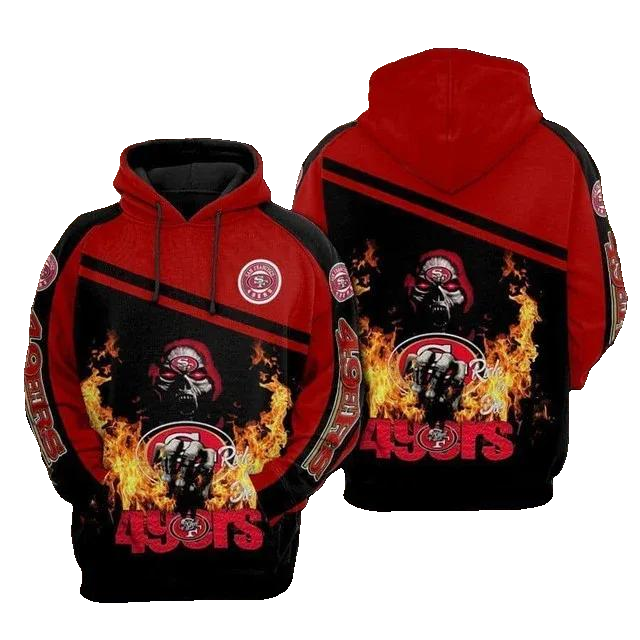 San Francisco 49ers Skull Fire NFL 3D All Over Print Hoodie -Moonbestprint