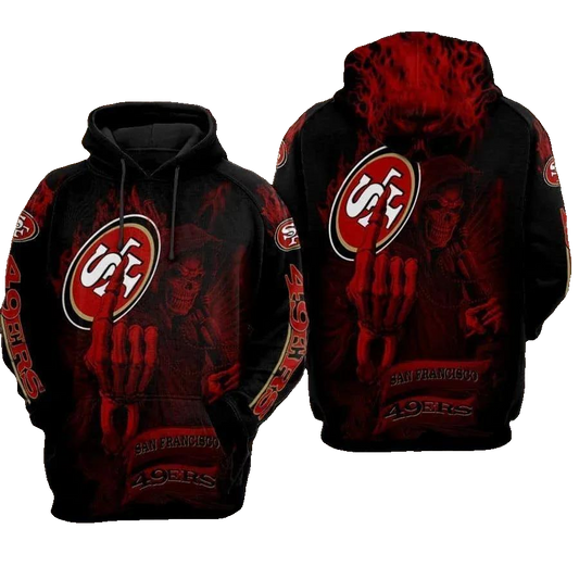 San Francisco 49ers Skeleton Middle Finger NFL 3D All Over Print Hoodie -Moonbestprint