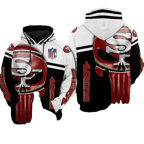 San Francisco 49ers Punisher Skull NFL 3D All Over Print Hoodie -Moonbestprint