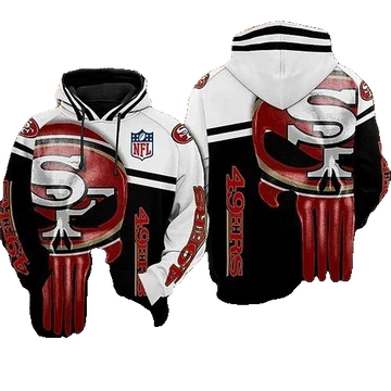 San Francisco 49ers Punisher Skull NFL 3D All Over Print Hoodie -Moonbestprint