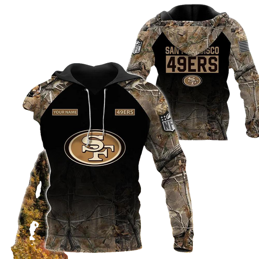 San Francisco 49ers Personalized Hunting Camo NFL 3D All Over Print Hoodie -Moonbestprint
