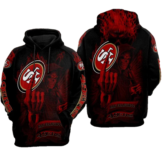 San Francisco 49ers Football Skull Smoke Red NFL 3D All Over Print Hoodie -Moonbestprint
