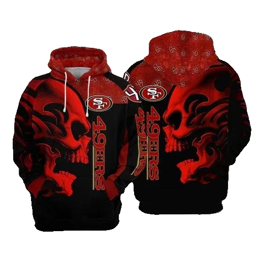 San Francisco 49ers Football Skull Red NFL 3D All Over Print Hoodie -Moonbestprint