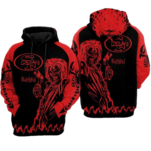 San Francisco 49ers Football Skull Fajthful NFL 3D All Over Print Hoodie -Moonbestprint