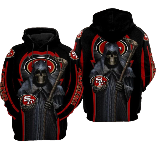 San Francisco 49ers Football Skull Death NFL 3D All Over Print Hoodie -Moonbestprint