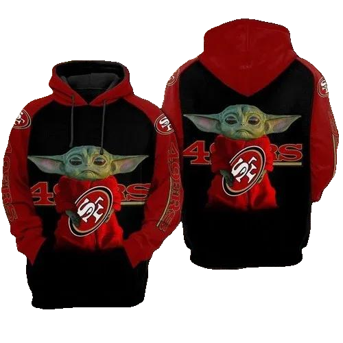 San Francisco 49ers Football Hug Yoda Red Black NFL 3D All Over Print Hoodie -Moonbestprint