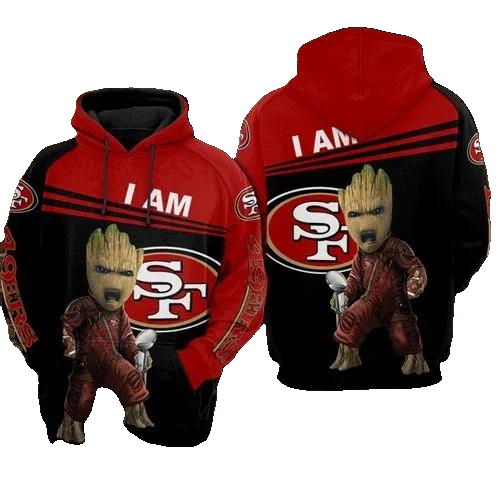 San Francisco 49ers Baby Groot NFL 3D All Over Print Hoodie -Moonbestprint