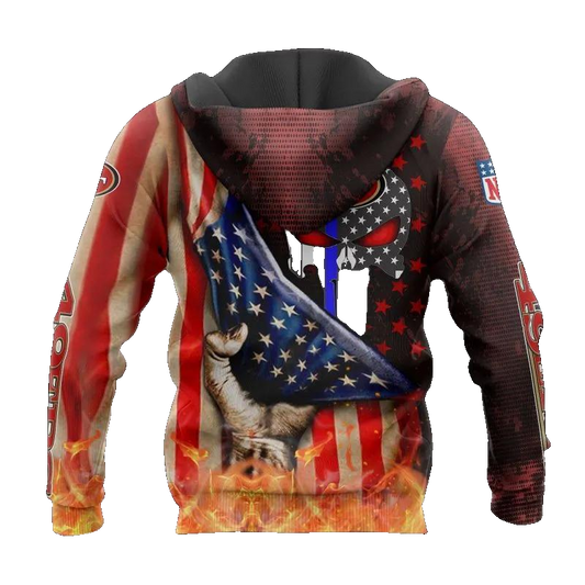 San Francisco 49ers American Flag Skull NFL 3D All Over Print Hoodie -Moonbestprint