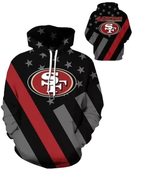 San Francisco 49ers American Flag Black NFL3D All Over Print Hoodie -Moonbestprint