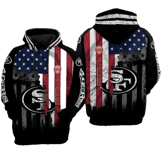 San Francisco 49ers American Flag Black NFL 3D All Over Print Hoodie -Moonbestprint