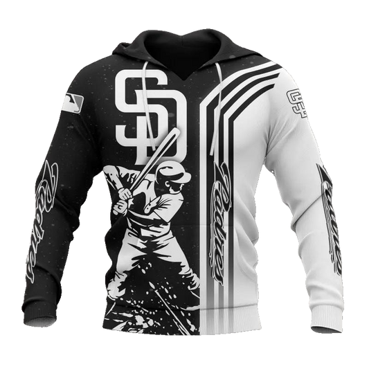 San Diego Padres Black And White MLB All Over Print Hoodie -Moonbestprint