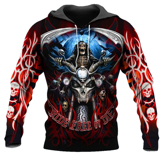 Ride Free Biker Skull 3D All Over Print Hoodie -Moonbestprint