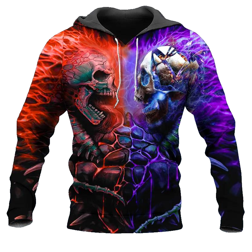 Red Purple War Skull 3D All Over Print Hoodie -Moonbestprint