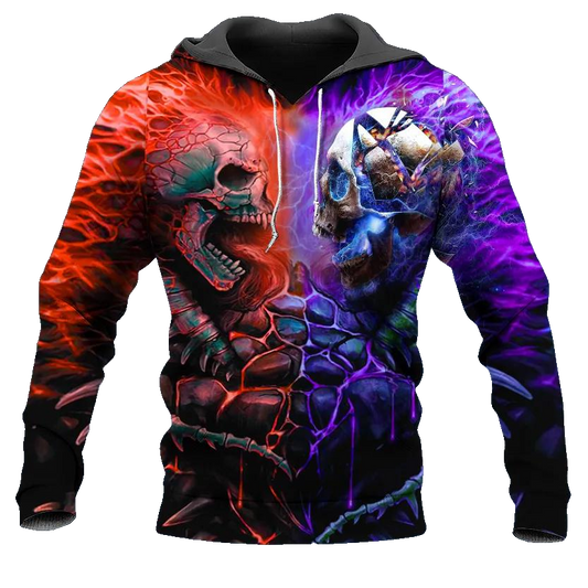 Red Purple War Skull 3D All Over Print Hoodie -Moonbestprint