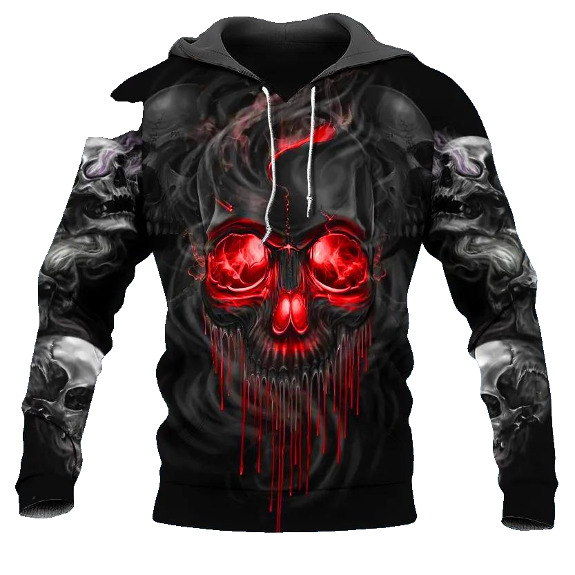 Red Gold Black Horrific Skull 3D All Over Print Hoodie -Moonbestprint