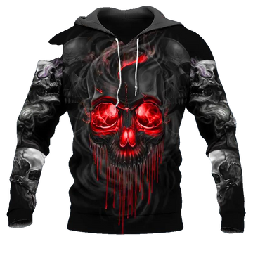 Red Gold Black Horrific Skull 3D All Over Print Hoodie -Moonbestprint