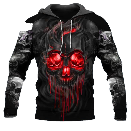 Red Gold Black Horrific Skull 3D All Over Print Hoodie -Moonbestprint