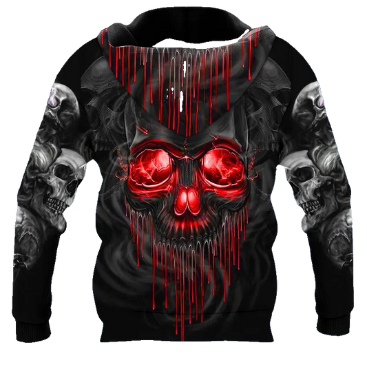 Red Gold Black Horrific Skull 3D All Over Print Hoodie -Moonbestprint