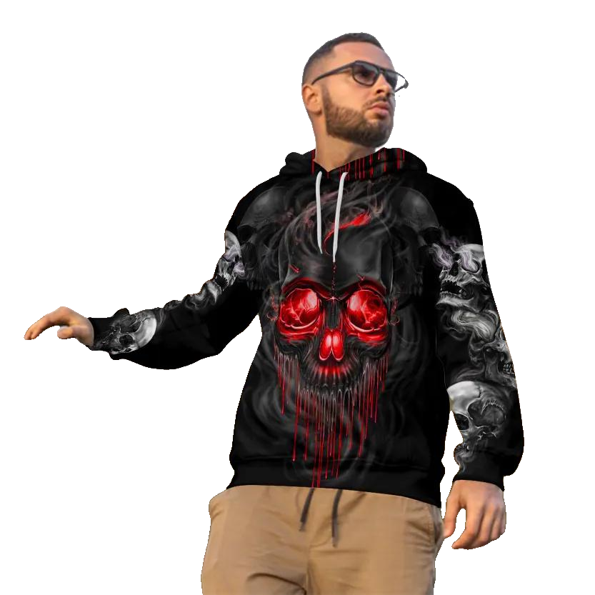 Red Gold Black Horrific Skull 3D All Over Print Hoodie -Moonbestprint