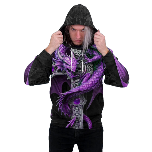 Purple Winged Dragon On Cross Sword Skull 3D All Over Print Hoodie -Moonbestprint