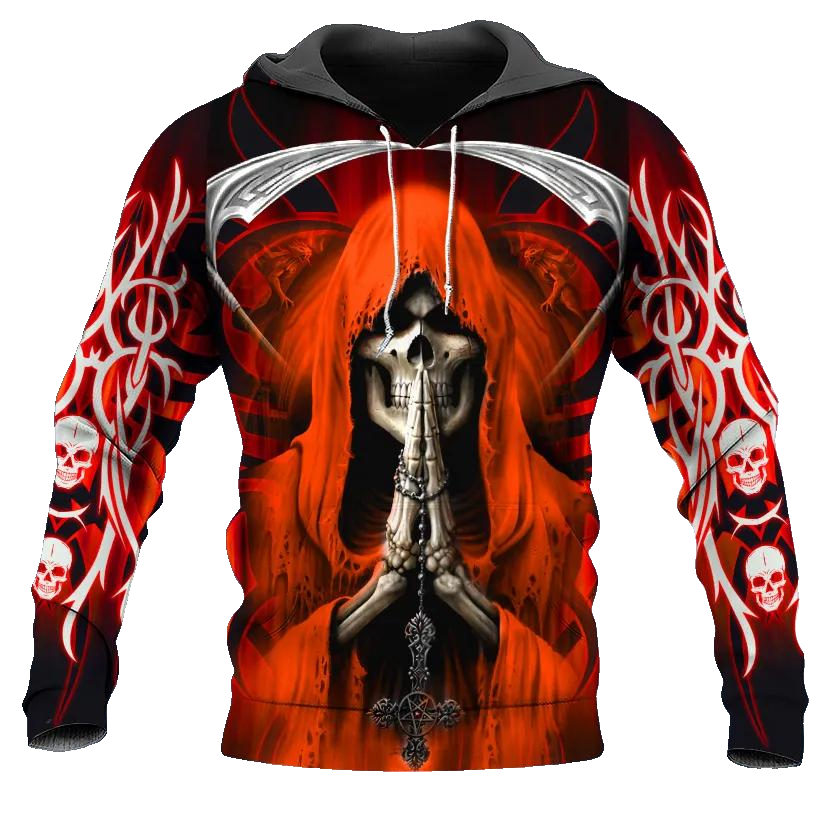 Praying Grim Reaper Red Skull 3D All Over Print Hoodie -Moonbestprint