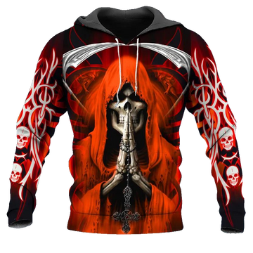 Praying Grim Reaper Red Skull 3D All Over Print Hoodie -Moonbestprint