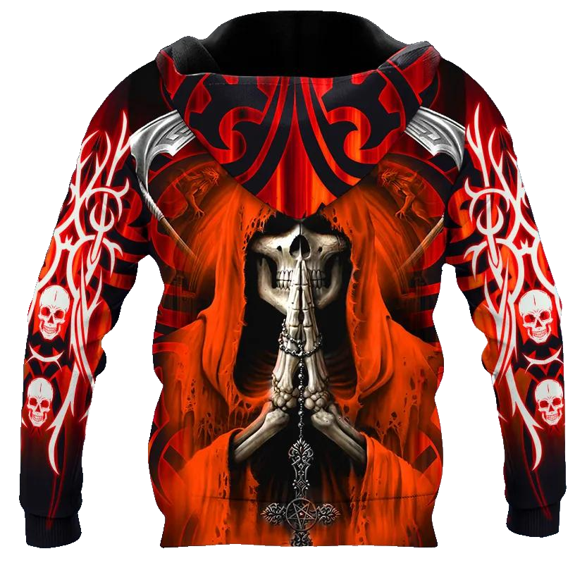 Praying Grim Reaper Red Skull 3D All Over Print Hoodie -Moonbestprint