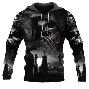 Praying Grim Reaper In Graveyard Skull 3D All Over Print Hoodie -Moonbestprint