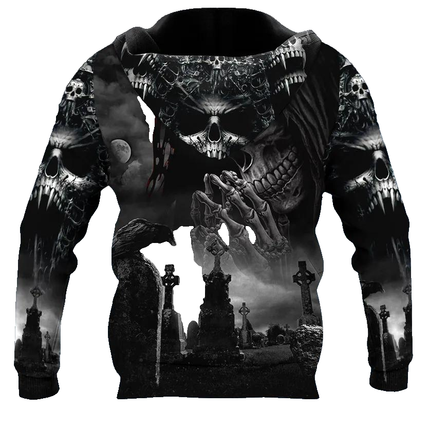 Praying Grim Reaper In Graveyard Skull 3D All Over Print Hoodie -Moonbestprint