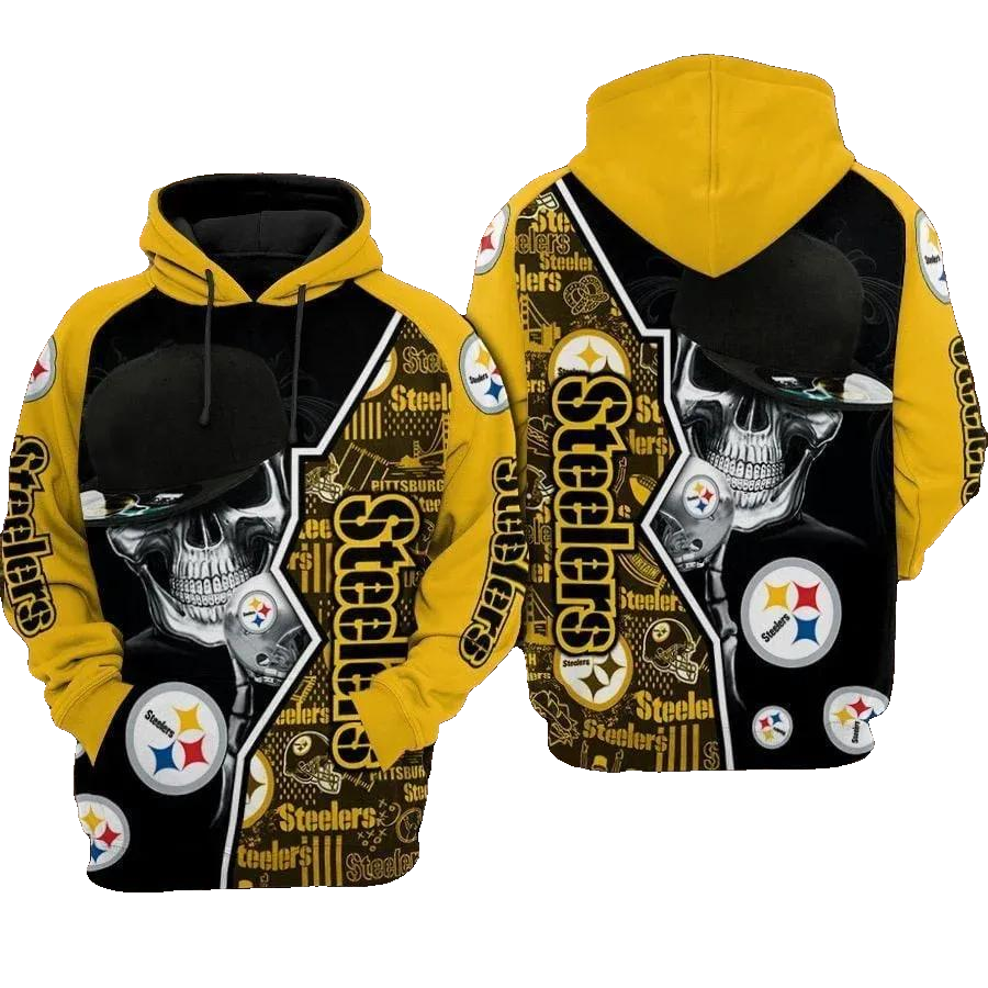 Pittsburgh Steelers Skull Hip Hop NFL 3D All Over Print Hoodie -Moonbestprint