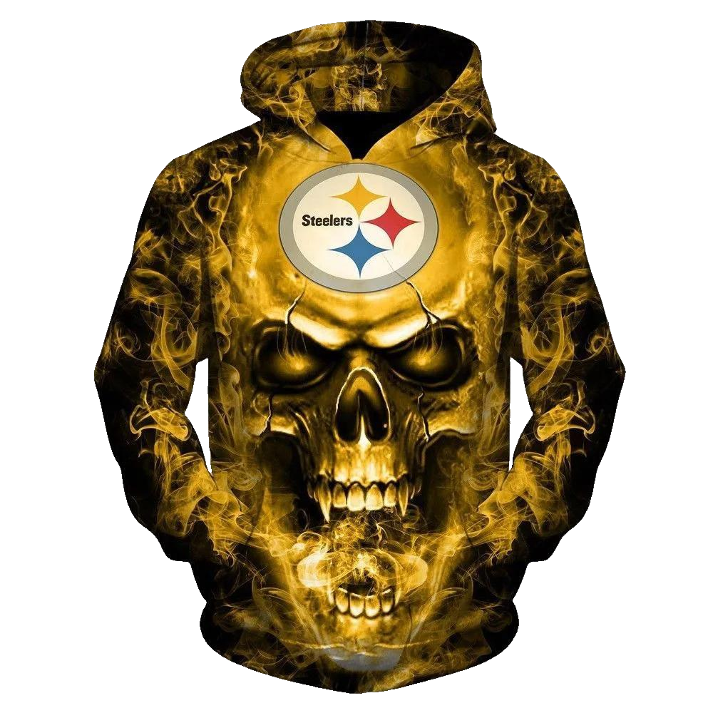 Pittsburgh Steelers Skull Fire NFL 3D All Over Print Hoodie -Moonbestprint