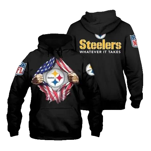 Pittsburgh Steelers Blood Inside Me Heart NFL 3D All Over Print Hoodie -Moonbestprint