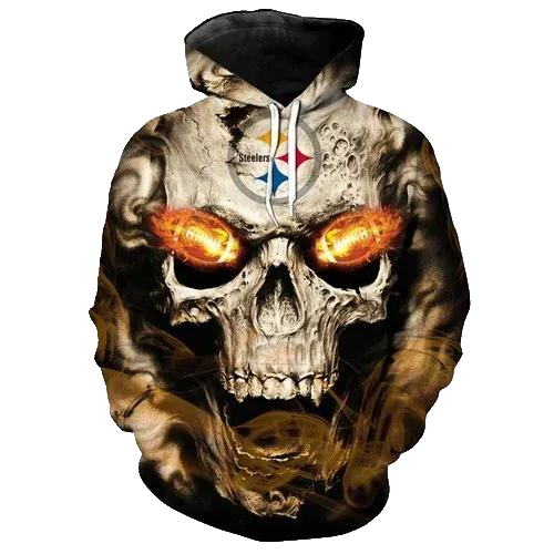 Pittsburgh Steelers Blazing Fiery Football In Skulls Eyes Pittsburgh Steelers NFL 3D All Over Print Hoodie -Moonbestprint