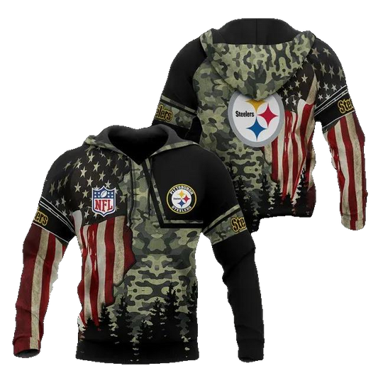 Pittsburgh Steelers American Flag Camo NFL 3D All Over Print Hoodie -Moonbestprint