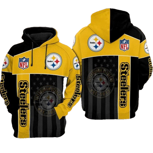 Pittsburgh Steelers American Flag Black NFL 3D All Over Print Hoodie -Moonbestprint