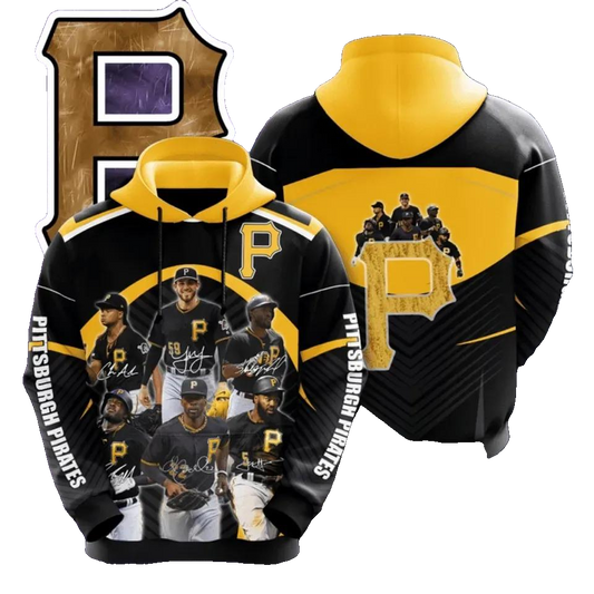 Pittsburgh Pirates Team Signatures 3D MLB All Over Print Hoodie -Moonbestprint